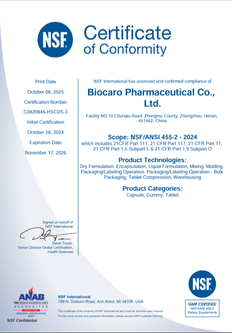 Certificate of Conformity – Manufacturing Facility
